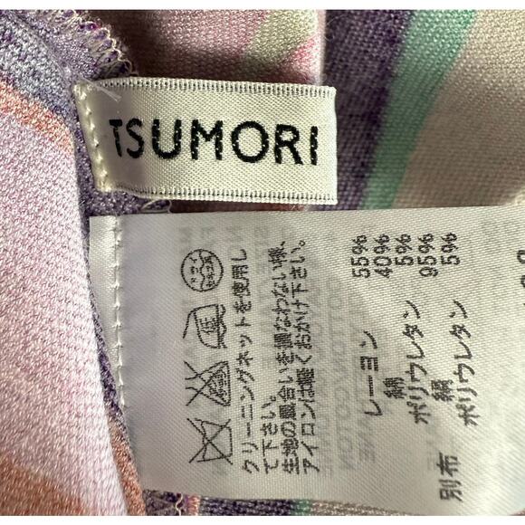 Tsumori Chisato Diagonal Striped Midi-Length Skirt Size 2 Elastic Waistband - Picture 13 of 14